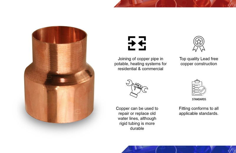 SUPPLYGIANT Supply Giant DDSD0122-5 Reducing Copper Coupling Fittings With Sweat Ends And Rolled Tube, 1/2 X 3/8 Inch - Image 2